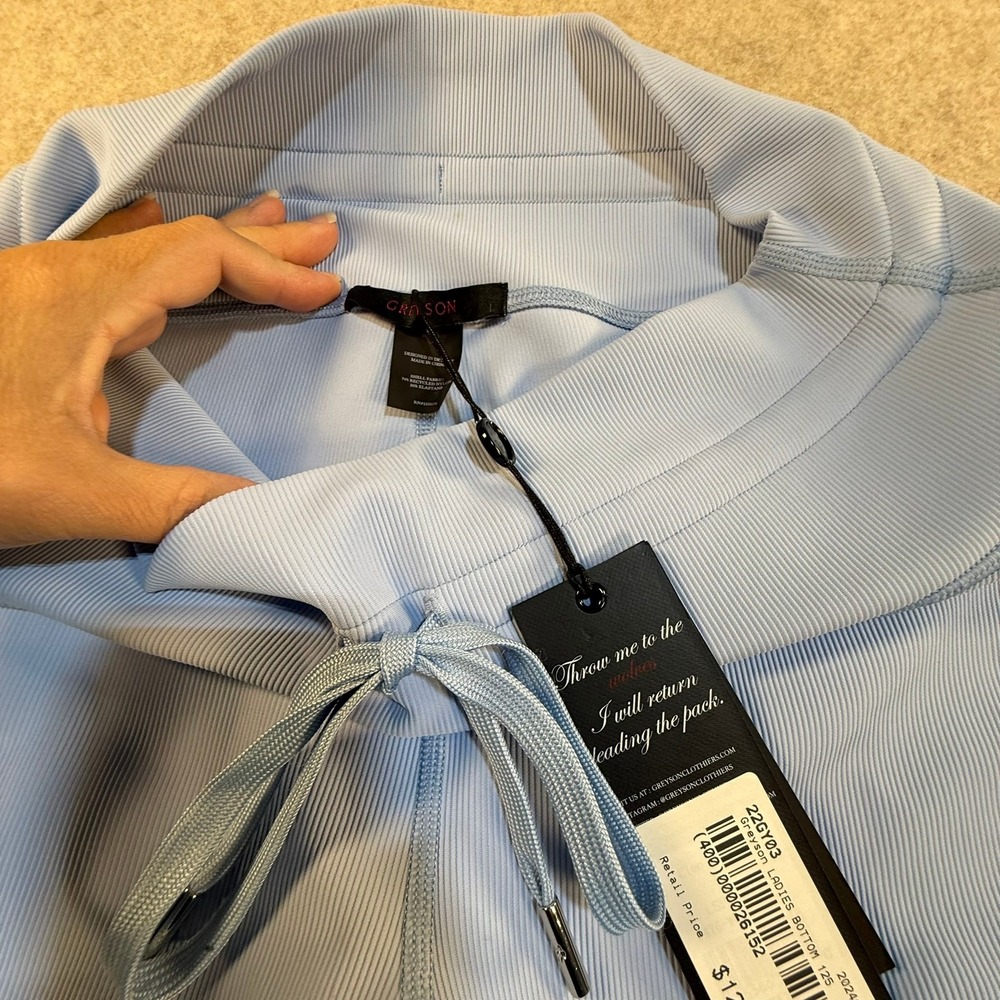 Greyson Clothiers Ribbed High Waisted Leggings Light Blue Drawstring NWT Size L - Picture 5 of 11